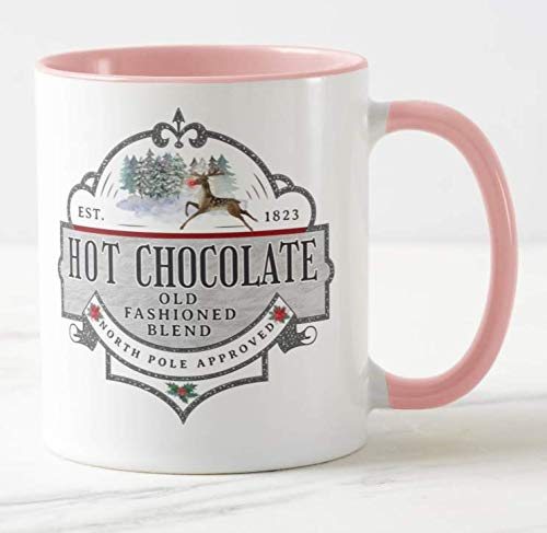 Hot Chocolate Old Fashion Blend, The North Pole Approved, Christmas Xmas, Coloured Mug Cup Novelty Office Birthday Christmas Coffee Gift Tea Present