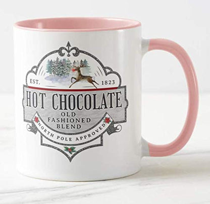 Hot Chocolate Old Fashion Blend, The North Pole Approved, Christmas Xmas, Coloured Mug Cup Novelty Office Birthday Christmas Coffee Gift Tea Present