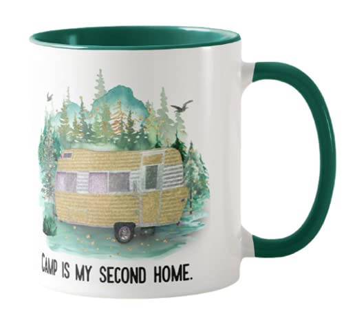 Vixar Camp is My Second Home,Camping Caravan Campervan Holiday, Ceramic Mug Cup Coloured,11oz, Novelty Gift, Joke