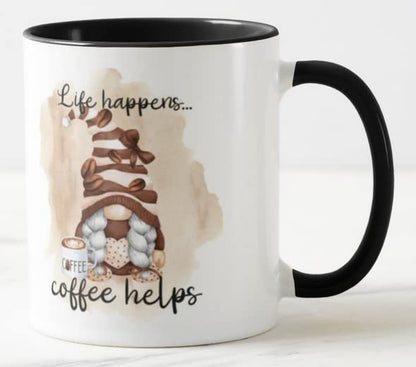 Vixar Life Happens. Coffee Helps Gnome Joke Novelty Coloured Mug Cup Gift Birthday Work Office Christmas Tea Coffee