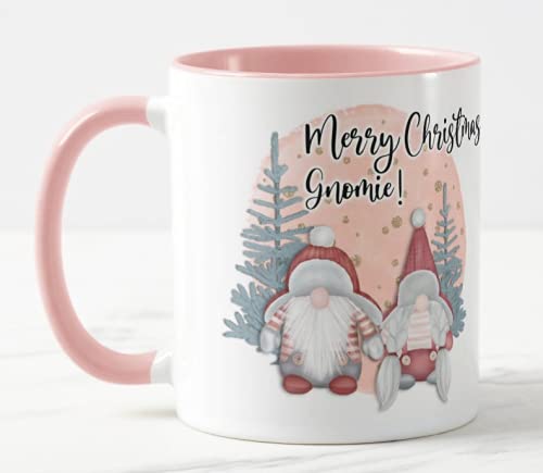 Christmas Gnome, Gnomes, Coloured Mug Cup, Gift, Work, Office, Merry Christmas Tea Coffee (Pink)