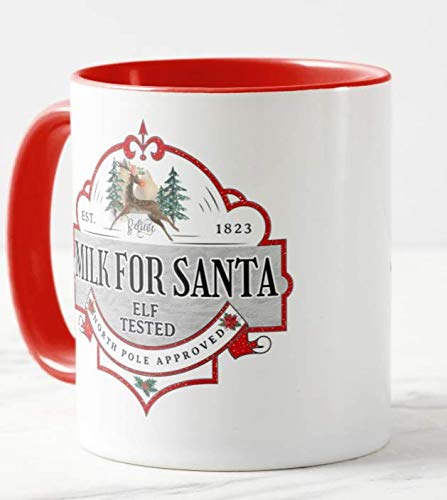 Milk for Santa, Elf Tested,The North Pole Approved, Christmas Coloured Mug Cup Novelty Office Birthday Christmas Coffee Gift Tea Present