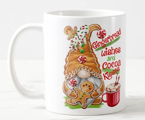 Vixar Christmas Gingerbread Wishes and Cocoa Kisses Coloured Mug Cup, Gift, Work, Office, Christmas Tea Coffee