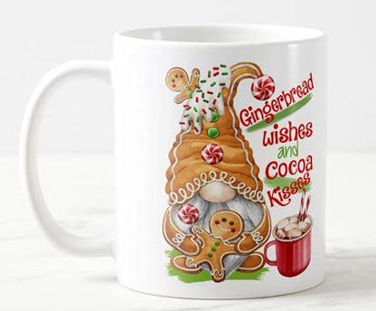 Vixar Christmas Gingerbread Wishes and Cocoa Kisses Coloured Mug Cup, Gift, Work, Office, Christmas Tea Coffee