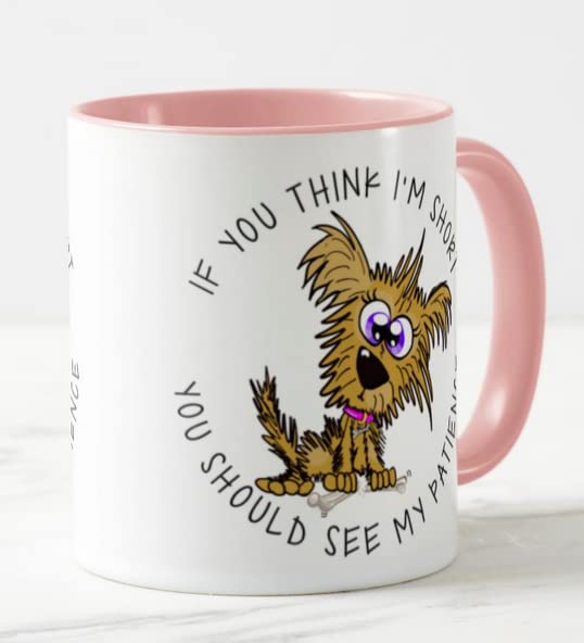 Vixar If You Think I'm Short You Should See My pattience Dog Joke Coloured Mug Cup Gift Birthday Work Office Christmas Tea Coffee