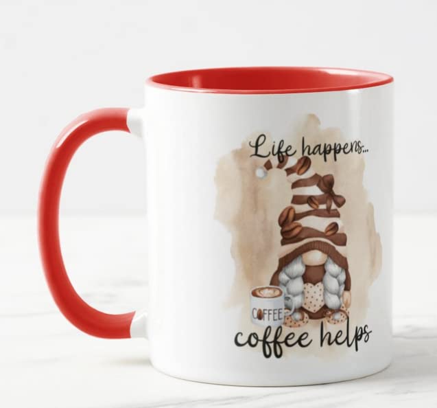 Vixar Life Happens. Coffee Helps Gnome Joke Novelty Coloured Mug Cup Gift Birthday Work Office Christmas Tea Coffee
