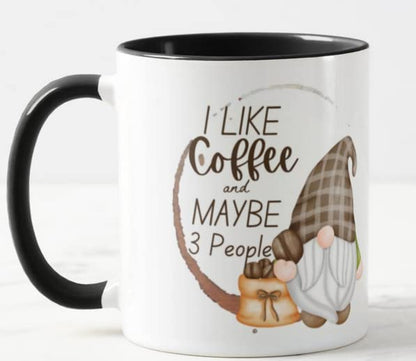 Vixar Gnomes I Like Coffee and Maybe 3 People Coloured Mug Cup Gift Birthday Work Office Christmas Tea Coffee