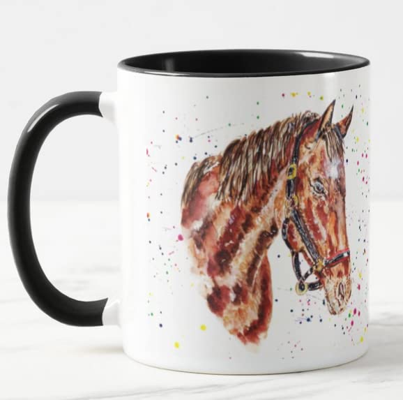 Vixar Horse Hand Pain Animal Farm Watercolour Coloured Mug Cup Gift Birthday Work Office Christmas Tea Coffee