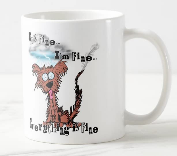 Vixar Its Fine I'm Fine Everything is fine Dog Joke Coloured Mug Cup Gift Birthday Work Office Christmas Tea Coffee