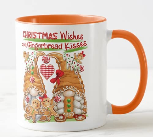 Vixar Christmas Gingerbread, Christmas Wishes and Gingerbread Kisses Coloured Mug Cup, Gift, Work, Office, Christmas Tea Coffee