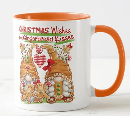 Vixar Christmas Gingerbread, Christmas Wishes and Gingerbread Kisses Coloured Mug Cup, Gift, Work, Office, Christmas Tea Coffee