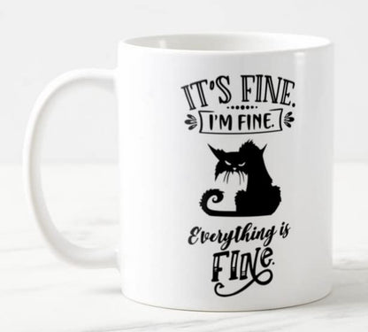 Vixar Its Fine I'm Fine Everything is fine Cat Joke Coloured Mug Cup Gift Birthday Work Office Christmas Tea Coffee 2