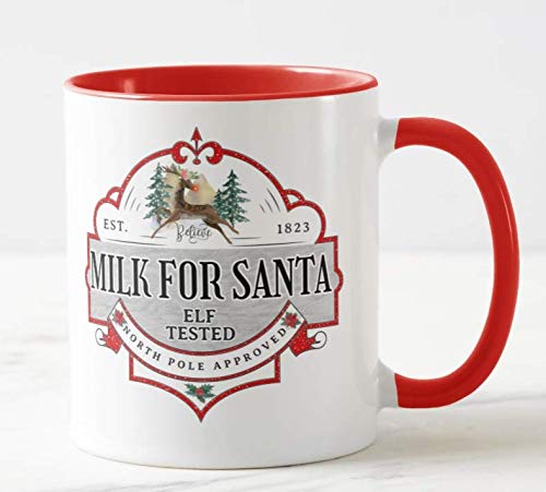 Milk for Santa, Elf Tested,The North Pole Approved, Christmas Coloured Mug Cup Novelty Office Birthday Christmas Coffee Gift Tea Present