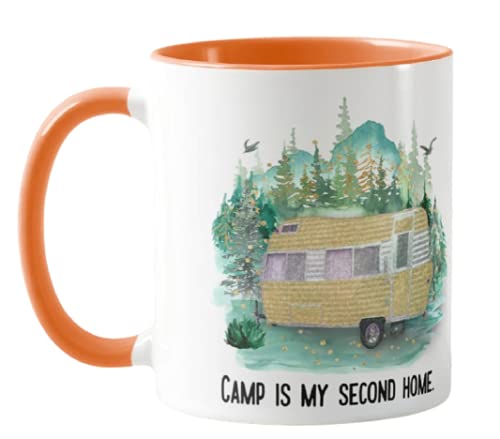 Vixar Camp is My Second Home,Camping Caravan Campervan Holiday, Ceramic Mug Cup Coloured,11oz, Novelty Gift, Joke