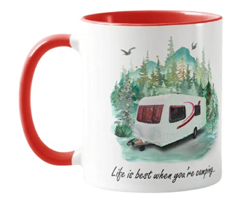 Vixar Caravan Campervan Life is Best When You're Camping, Holiday, Ceramic Mug Cup Coloured,11oz, Novelty Gift, Joke