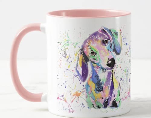 Vixar Dachshund Dog Sausage Wiener Badger Pet Watercolour Rainbow Art Ceramic 330 ml Coloured Mug Cup Gift Birthday Work Office Christmas Tea Coffee