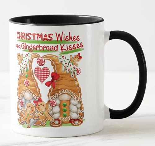 Vixar Christmas Gingerbread, Christmas Wishes and Gingerbread Kisses Coloured Mug Cup, Gift, Work, Office, Christmas Tea Coffee
