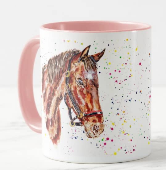 Vixar Horse Hand Pain Animal Farm Watercolour Coloured Mug Cup Gift Birthday Work Office Christmas Tea Coffee