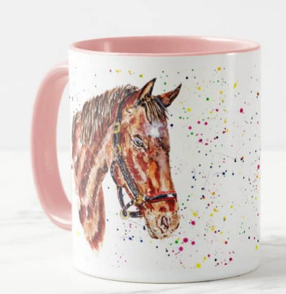 Vixar Horse Hand Pain Animal Farm Watercolour Coloured Mug Cup Gift Birthday Work Office Christmas Tea Coffee
