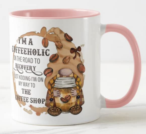 Vixar Gnomes I'm a Coffeeholic on The Road to Recovery, Just Kidding I'm on My Way to The Coffee Shop Coloured Mug Cup Gift Birthday Work Office Christmas Tea Coffee