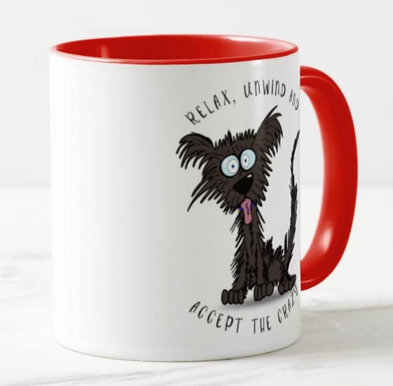 Vixar Relax Unwind and Accept The Crazy Dog Joke Coloured Mug Cup Gift Birthday Work Office Christmas Tea Coffee