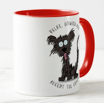 Vixar Relax Unwind and Accept The Crazy Dog Joke Coloured Mug Cup Gift Birthday Work Office Christmas Tea Coffee