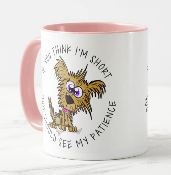Vixar If You Think I'm Short You Should See My pattience Dog Joke Coloured Mug Cup Gift Birthday Work Office Christmas Tea Coffee