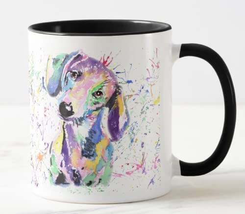 Vixar Dachshund Dog Sausage Wiener Badger Pet Watercolour Rainbow Art Ceramic 330 ml Coloured Mug Cup Gift Birthday Work Office Christmas Tea Coffee