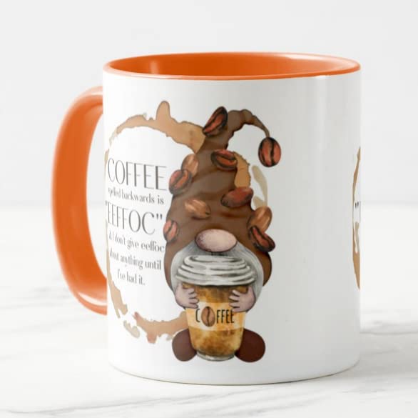 Vixar Gnome Coffee Spelled Backwards is EEFFOC & i Dont give eeffoc abaut Anything Until I've had it Novelty Coloured Mug Cup Gift Birthday Work Office Christmas Tea Coffee