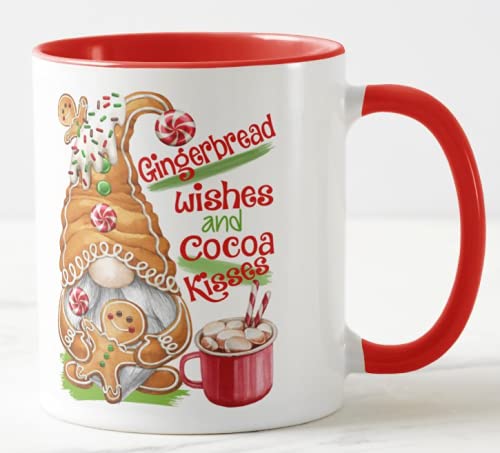 Vixar Christmas Gingerbread Wishes and Cocoa Kisses Coloured Mug Cup, Gift, Work, Office, Christmas Tea Coffee