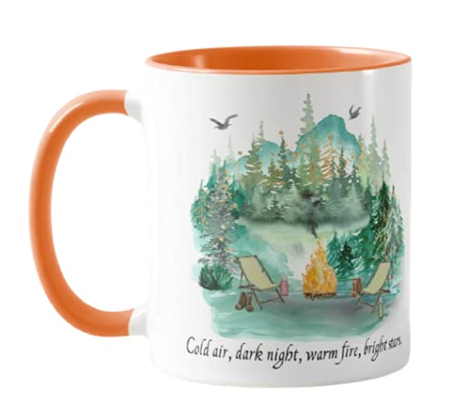 Camping Tent Forest, Cold air Dark Night Warm fire Bright Stars Holiday, Ceramic Mug Cup Coloured,11oz, Novelty Gift, Joke