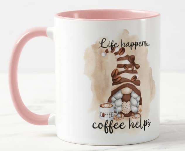 Vixar Life Happens. Coffee Helps Gnome Joke Novelty Coloured Mug Cup Gift Birthday Work Office Christmas Tea Coffee