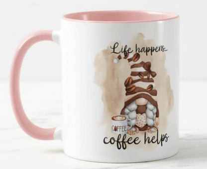 Vixar Life Happens. Coffee Helps Gnome Joke Novelty Coloured Mug Cup Gift Birthday Work Office Christmas Tea Coffee