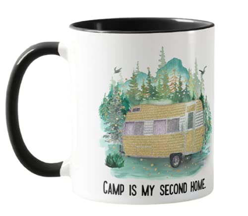 Vixar Camp is My Second Home,Camping Caravan Campervan Holiday, Ceramic Mug Cup Coloured,11oz, Novelty Gift, Joke