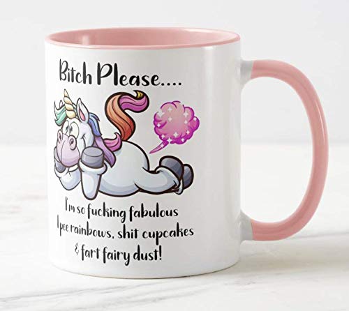 Vixar Bitch Please I'm So Fabulous Unicorn White OR Pink Ceramic Mug Novelty Office Birthday Christmas Coffee Gift Tea Cup Present