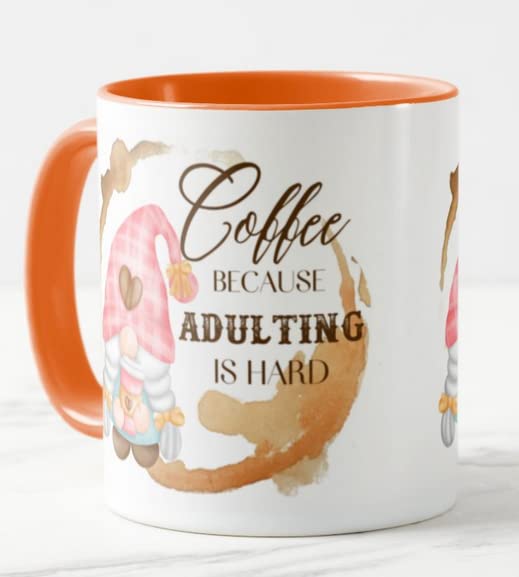 Gnome Coffee Because Adulting is Hard Joke Novelty Coloured Mug Cup Gift Birthday Work Office Christmas Tea Coffee