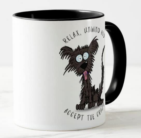 Vixar Relax Unwind and Accept The Crazy Dog Joke Coloured Mug Cup Gift Birthday Work Office Christmas Tea Coffee
