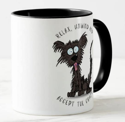Vixar Relax Unwind and Accept The Crazy Dog Joke Coloured Mug Cup Gift Birthday Work Office Christmas Tea Coffee