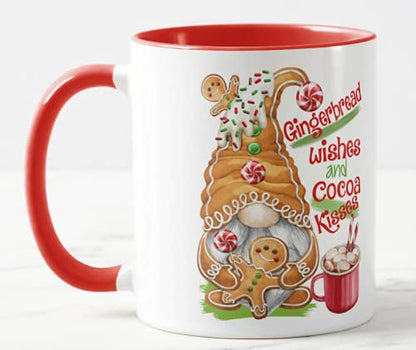 Vixar Christmas Gingerbread Wishes and Cocoa Kisses Coloured Mug Cup, Gift, Work, Office, Christmas Tea Coffee