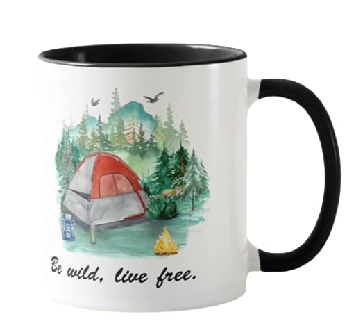 Vixar Tent, Camping,Caravan,Be Wild, Live Free, Holiday, Ceramic Mug Cup Coloured,11oz, Novelty Gift, Joke