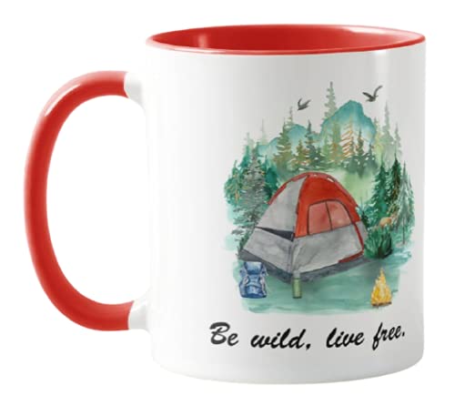 Vixar Tent, Camping,Caravan,Be Wild, Live Free, Holiday, Ceramic Mug Cup Coloured,11oz, Novelty Gift, Joke