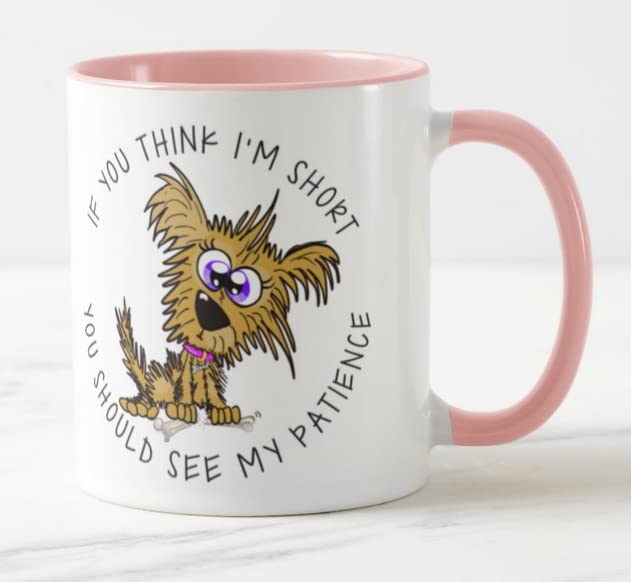 Vixar If You Think I'm Short You Should See My pattience Dog Joke Coloured Mug Cup Gift Birthday Work Office Christmas Tea Coffee