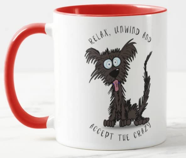 Vixar Relax Unwind and Accept The Crazy Dog Joke Coloured Mug Cup Gift Birthday Work Office Christmas Tea Coffee