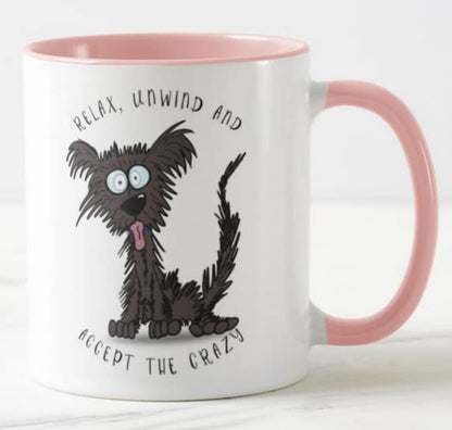 Vixar Relax Unwind and Accept The Crazy Dog Joke Coloured Mug Cup Gift Birthday Work Office Christmas Tea Coffee