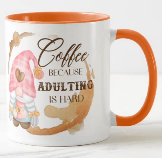 Gnome Coffee Because Adulting is Hard Joke Novelty Coloured Mug Cup Gift Birthday Work Office Christmas Tea Coffee