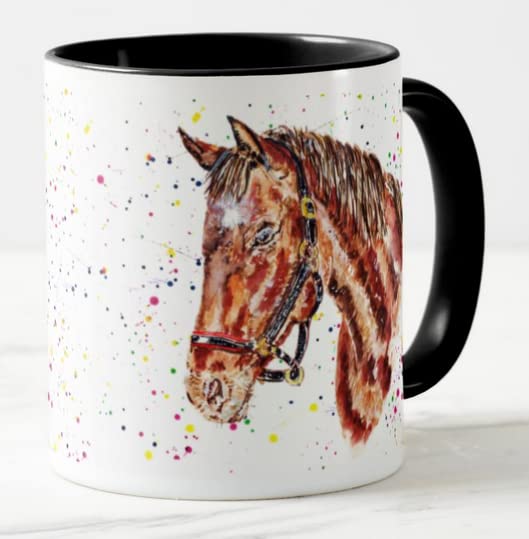 Vixar Horse Hand Pain Animal Farm Watercolour Coloured Mug Cup Gift Birthday Work Office Christmas Tea Coffee