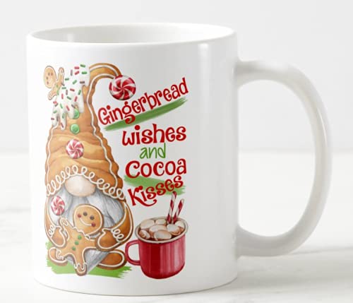 Vixar Christmas Gingerbread Wishes and Cocoa Kisses Coloured Mug Cup, Gift, Work, Office, Christmas Tea Coffee