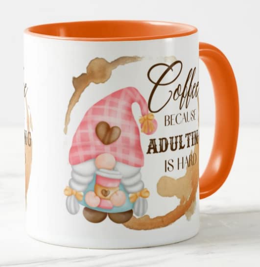 Gnome Coffee Because Adulting is Hard Joke Novelty Coloured Mug Cup Gift Birthday Work Office Christmas Tea Coffee