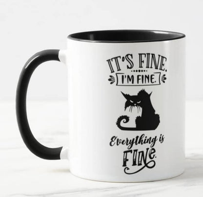 Vixar Its Fine I'm Fine Everything is fine Cat Joke Coloured Mug Cup Gift Birthday Work Office Christmas Tea Coffee 2