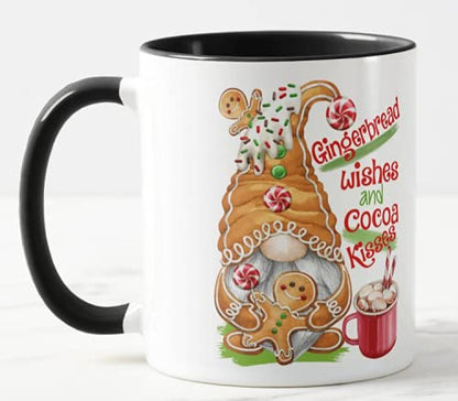 Vixar Christmas Gingerbread Wishes and Cocoa Kisses Coloured Mug Cup, Gift, Work, Office, Christmas Tea Coffee